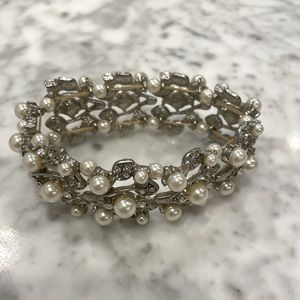 Silver, diamond, and pearl costume bracelet